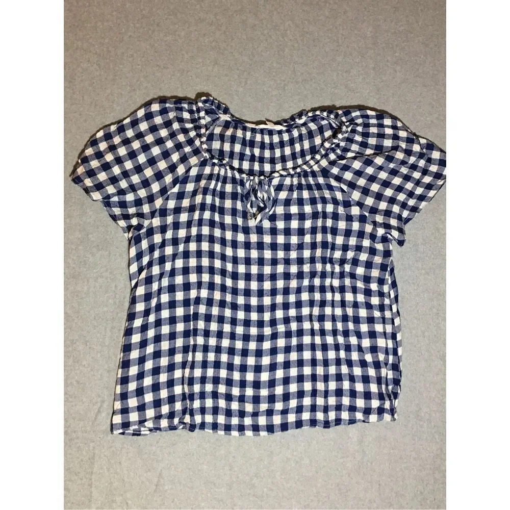 Womens Jane and Delancey Blouse Size Medium Blue White Checkered Casual Cute